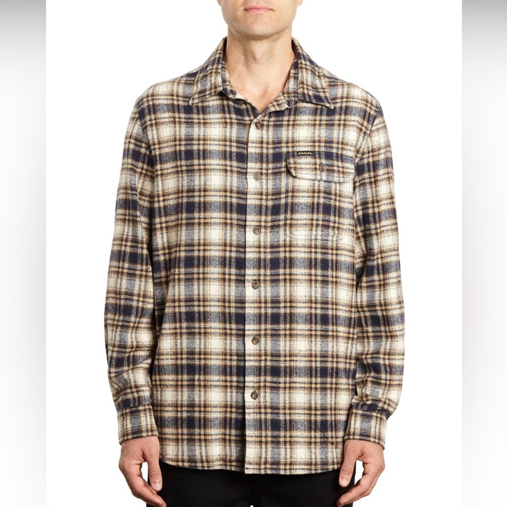 Plaid Stanley Shirt in Cream/Navy Size XL